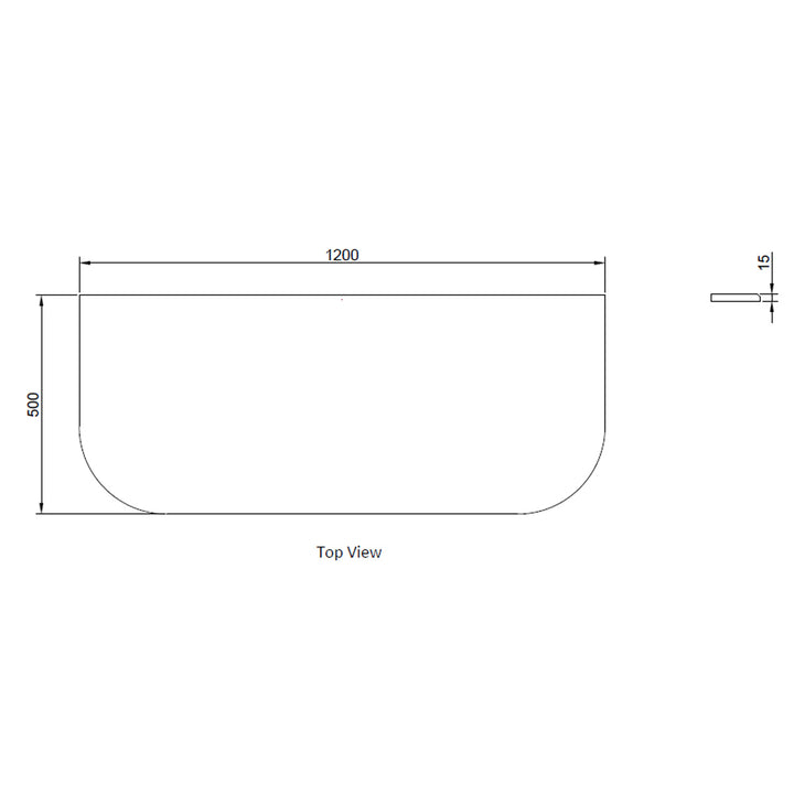 Kingsbury Classic Curved 1200mm Marble Worktop Technical Drawing