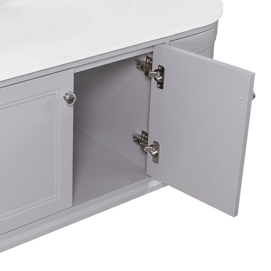Kingsbury Classic Curved 1200mm Wall Hung Vanity Unit with Marble Worktop - Signal Grey