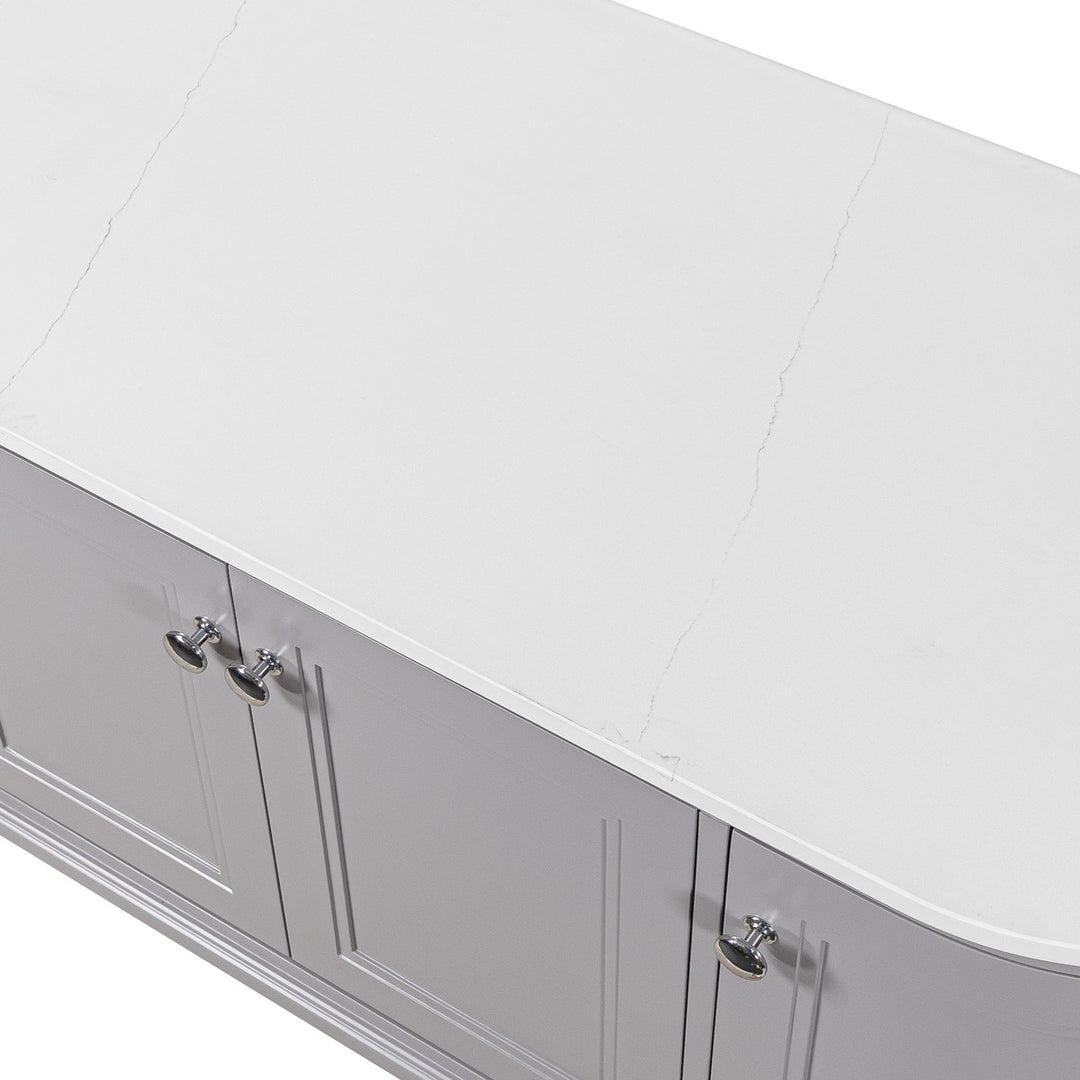 Kingsbury Classic Curved 1200mm Wall Hung Vanity Unit with Marble Worktop - Signal Grey