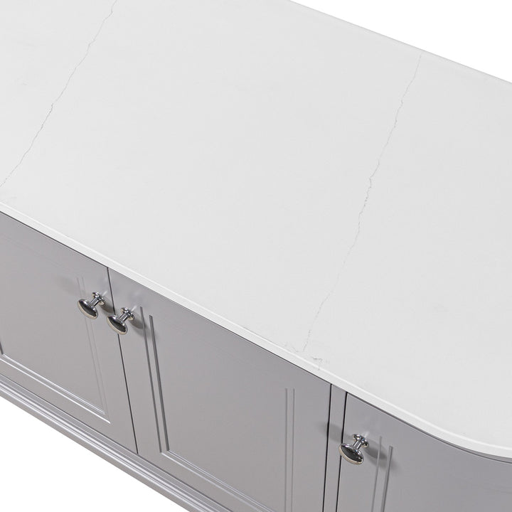 Kingsbury Classic Curved 1200mm Wall Hung Vanity Unit with Marble Worktop - Signal Grey