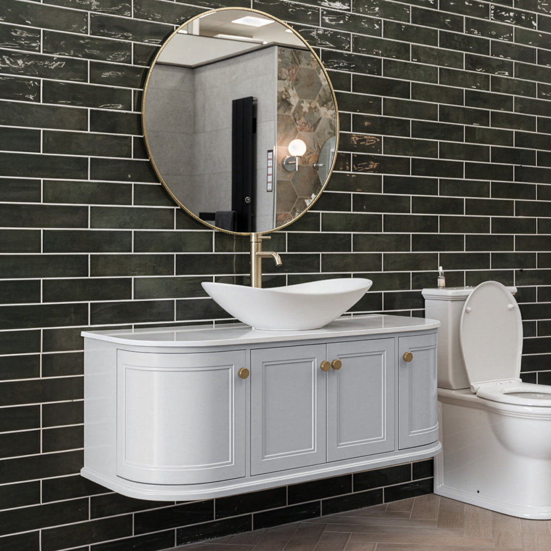 Kingsbury Classic Curved 1200mm Wall Hung Vanity Unit with Marble Worktop - Signal Grey