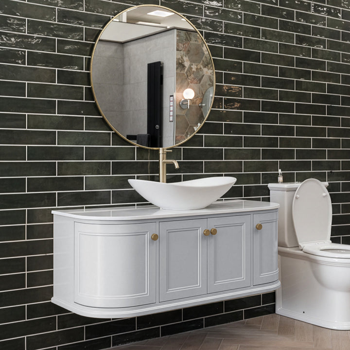 Kingsbury Classic Curved 1200mm Wall Hung Vanity Unit with Marble Worktop - Signal Grey
