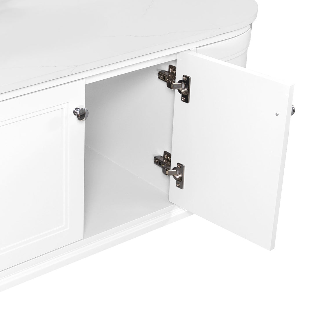 Kingsbury Classic Curved 1200mm Wall Hung Vanity Unit with Marble Worktop - White
