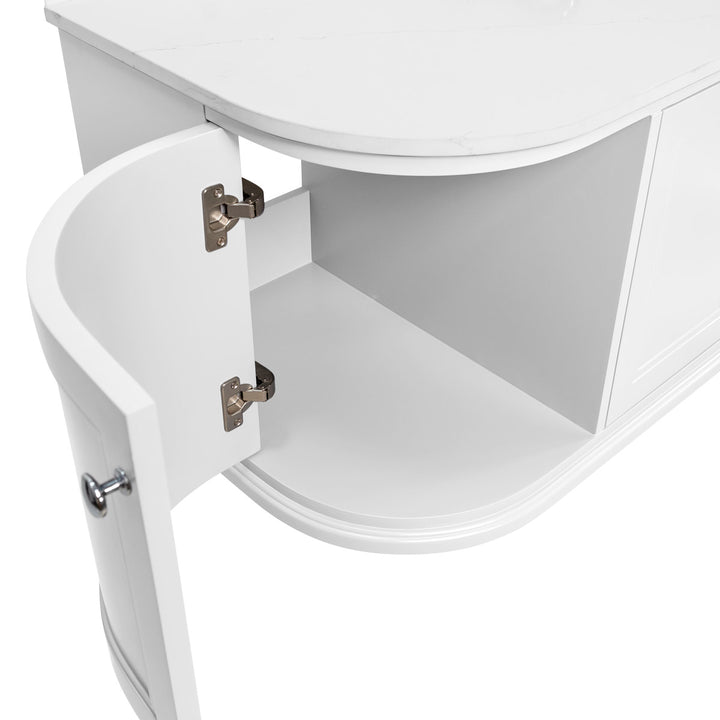 Kingsbury Classic Curved 1200mm Wall Hung Vanity Unit with Marble Worktop - White