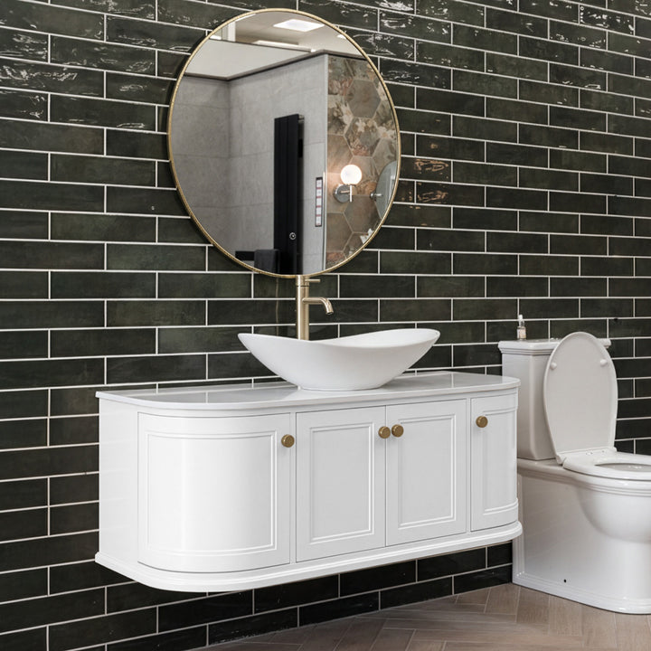 Kingsbury Classic Curved 1200mm Wall Hung Vanity Unit with Marble Worktop - White