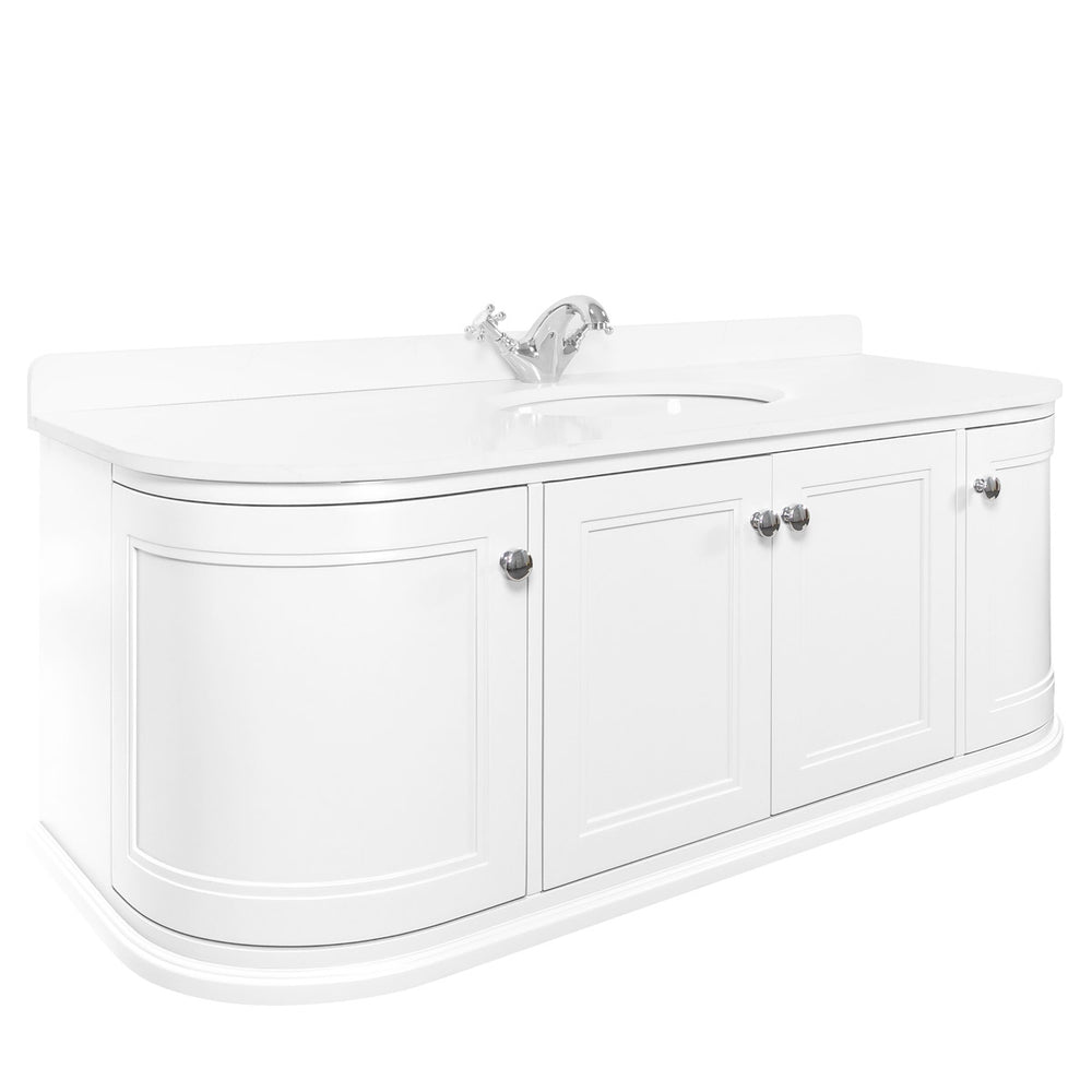 Kingsbury Classic Curved 1200mm Wall Hung Vanity Unit, Marble Worktop & Ceramic Basin - White