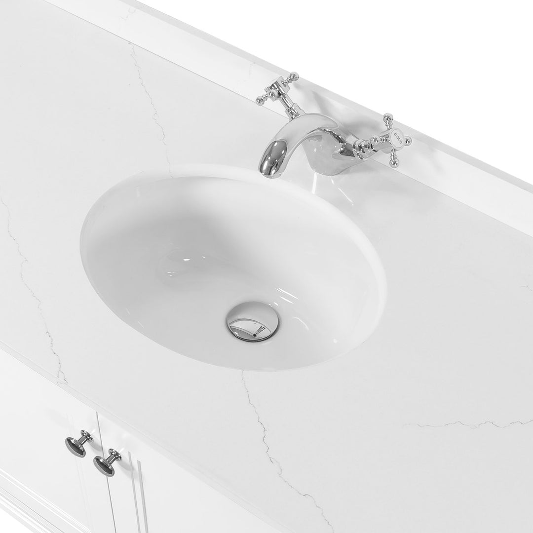 Kingsbury Classic Curved 1200mm Wall Hung Vanity Unit, Marble Worktop &amp; Ceramic Basin - White