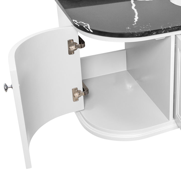 Kingsbury Classic Curved 1200mm Wall Hung Vanity Unit, Black Marble Worktop &amp; Ceramic Basin - White