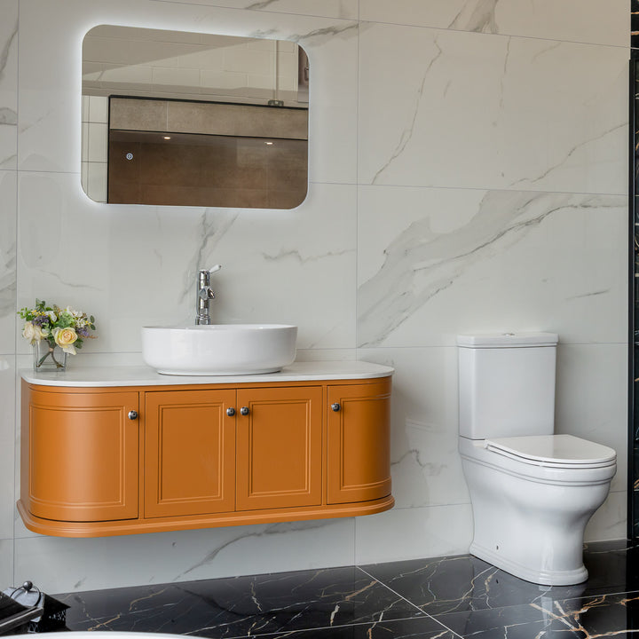 Kingsbury Classic Curved 1200mm Wall Hung Vanity Unit with Marble Worktop - Middle Buff
