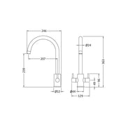 Nuie Lachen Mono Dual Lever Kitchen Tap - Brushed Nickel - Technical drawing