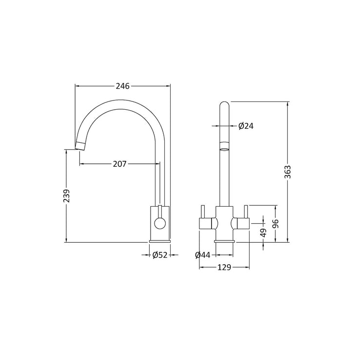 Nuie Lachen Mono Dual Lever Kitchen Tap - Brushed Nickel