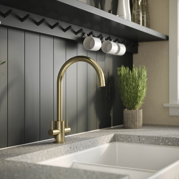 Nuie Lachen Mono Dual Lever Kitchen Tap - Brushed Brass