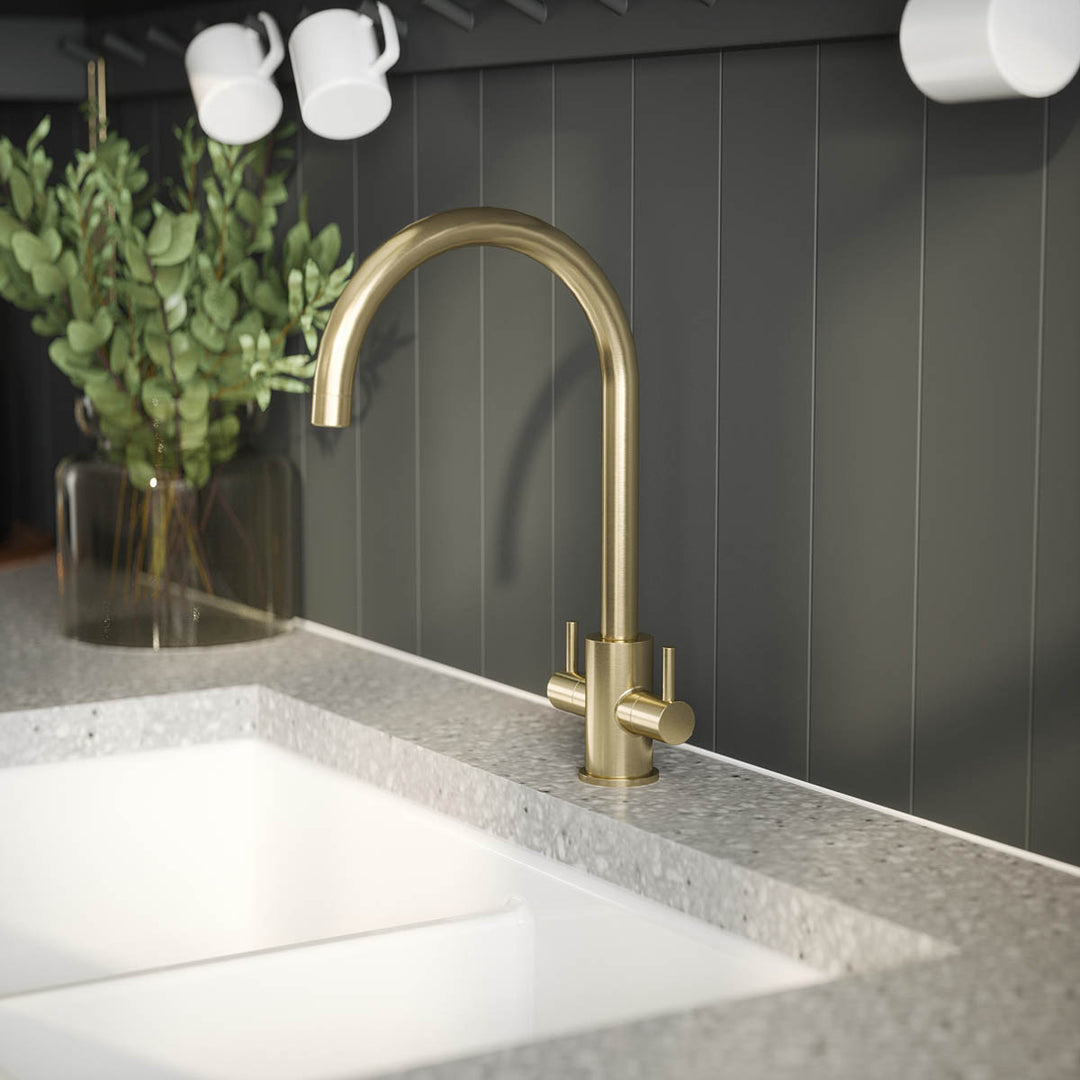 Nuie Lachen Mono Dual Lever Kitchen Tap - Brushed Brass