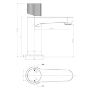 Koko Basin Mixer - Brushed Brass - Technical drawing