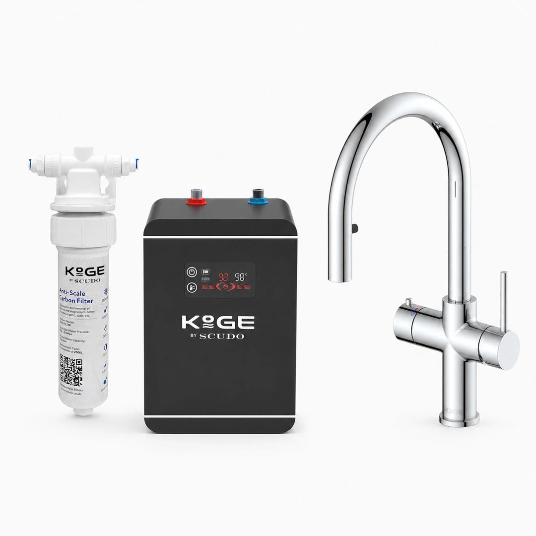 Chrome boiling water tap, filter and tank kit
