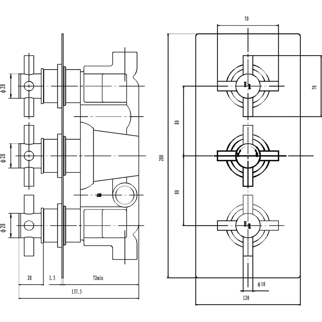 Hudson Reed Tec Crosshead Triple Thermostatic Shower Valve KRI3211