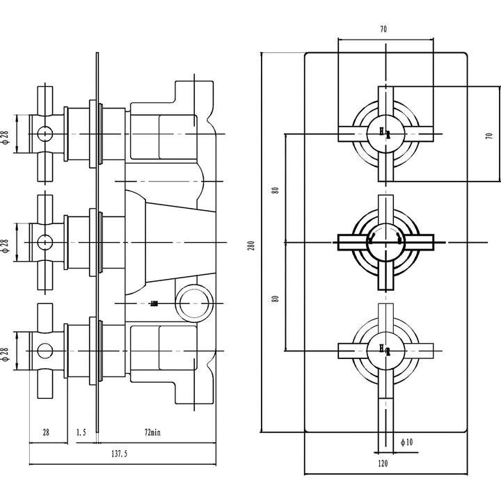 Hudson Reed Tec Crosshead Triple Thermostatic Shower Valve KRI3211