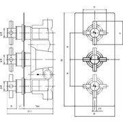 Hudson Reed Tec Crosshead Triple Thermostatic Shower Valve KRI3211 - Technical drawing