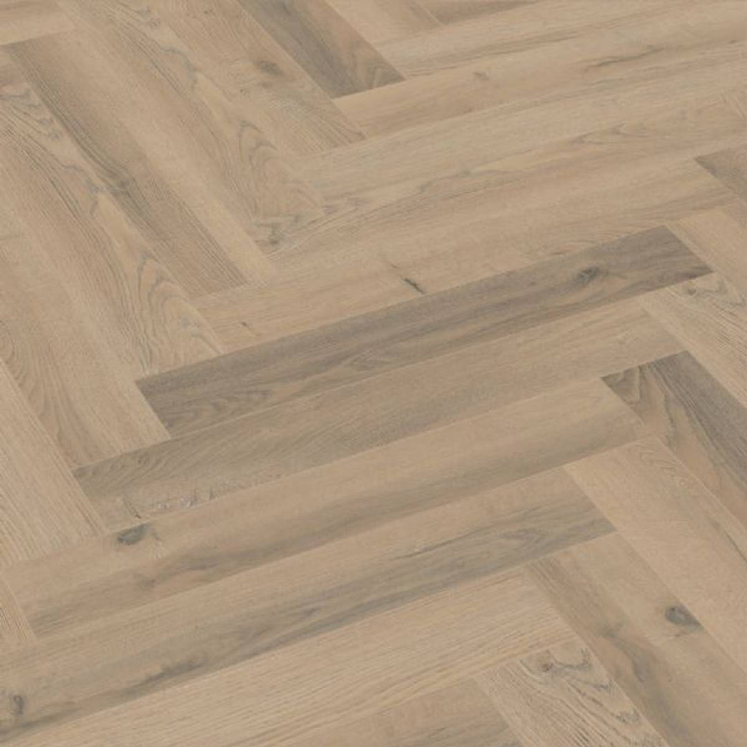 Greige Oak Herringbone 12mm Laminate Wooden Flooring - 1.92sqm per pack