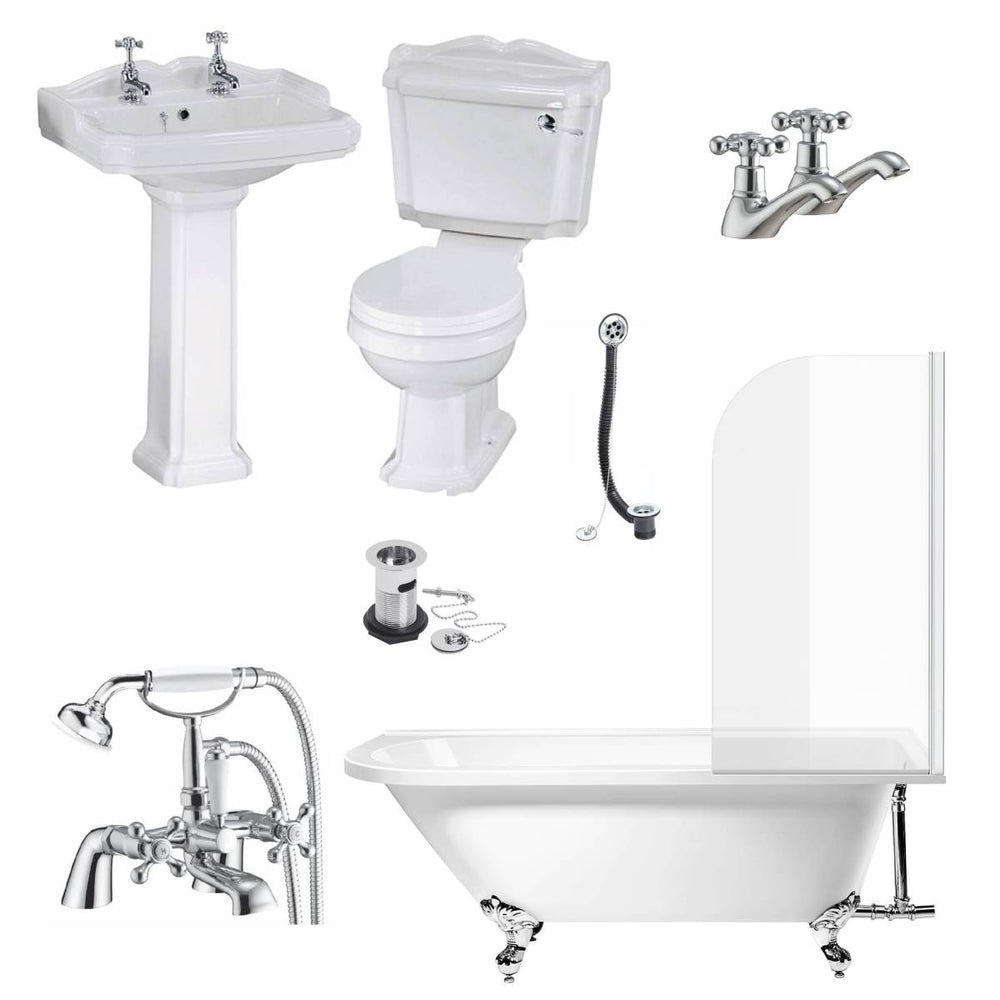 Legend Traditional Freestanding Shower Bath Suite - Right Hand