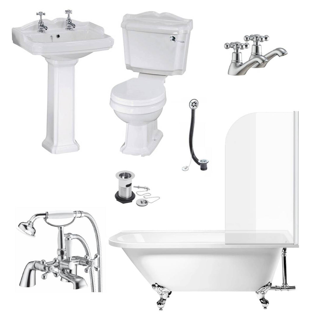 Legend Traditional Freestanding Shower Bath Suite - Right Hand