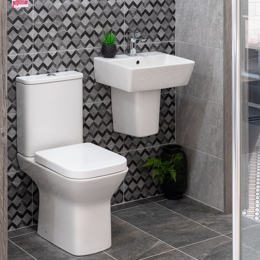 Linea Square 1 Tap Hole Basin &amp; Semi Pedestal - 450mm