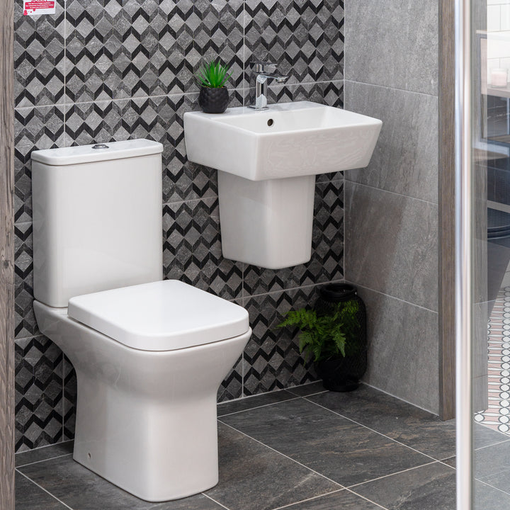 Linea Square 1 Tap Hole Basin &amp; Semi Pedestal - 450mm