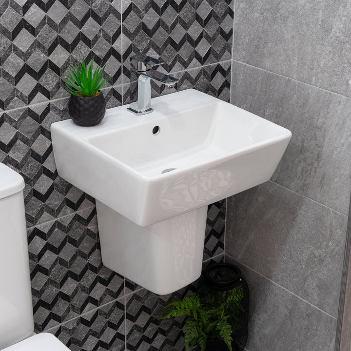 Linea Square 1 Tap Hole Basin &amp; Semi Pedestal - 450mm