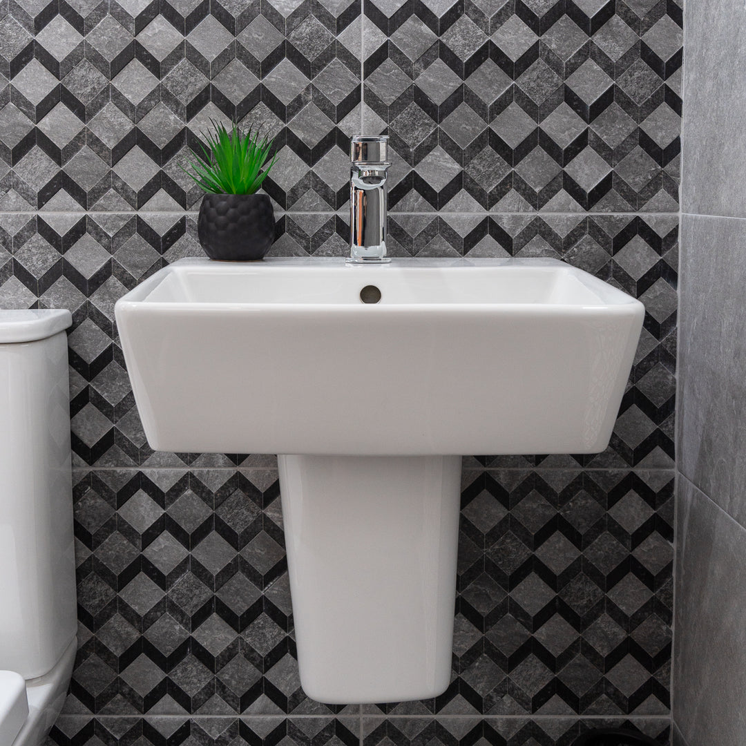 Linea Square 1 Tap Hole Basin &amp; Semi Pedestal - 450mm