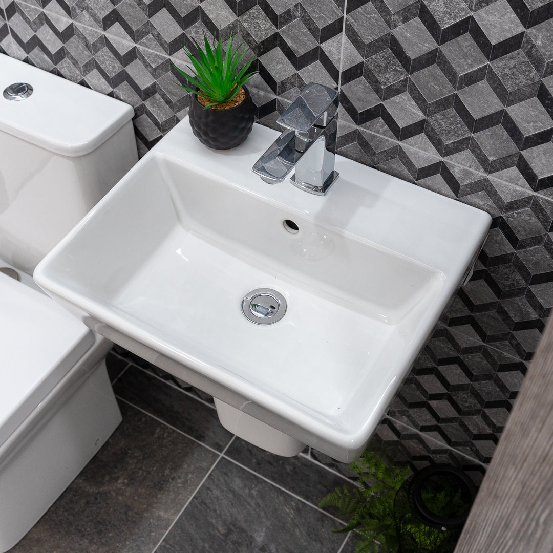 Linea Square 1 Tap Hole Basin &amp; Semi Pedestal - 450mm