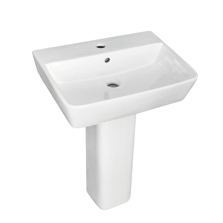 Enzo2 Square 1 Tap Hole Basin & Full Pedestal - 550mm