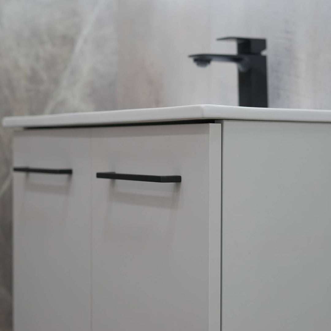 Linea 600mm Wall Hung Matt Grey Vanity Unit - Black Bundle