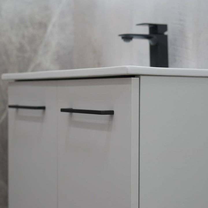 Linea 600mm Wall Hung Matt Grey Vanity Unit - Black Bundle