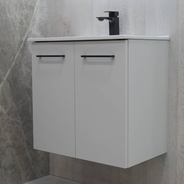Linea 600mm Wall Hung Matt Grey Vanity Unit - Black Bundle