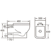 Linea Comfort Height Rimless Back to Wall Toilet & Soft Close Seat - Technical drawing