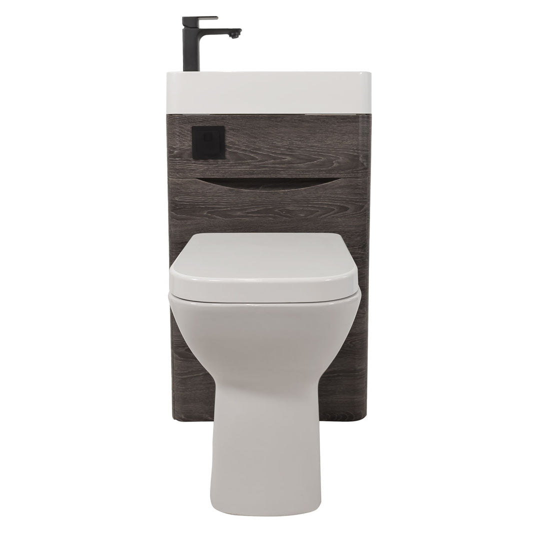 Baltimore 500mm 2-in 1 Square Toilet &amp; Basin Combo Pack - Graphite Oak/Black