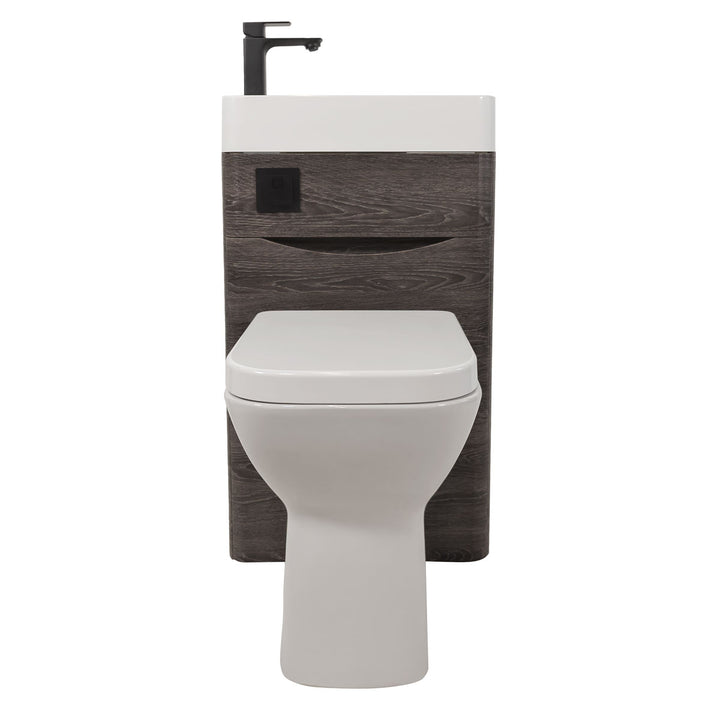 Baltimore 500mm 2-in 1 Square Toilet &amp; Basin Combo Pack - Graphite Oak/Black