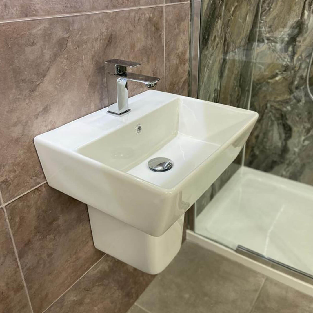 Linea Square 1 Tap Hole Basin &amp; Semi Pedestal - 550mm