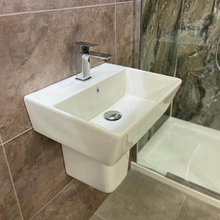 Linea Square 1 Tap Hole Basin &amp; Semi Pedestal - 550mm