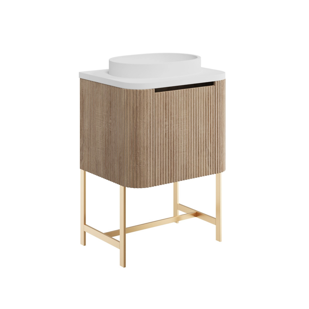 Linea 600mm Oak Vanity Unit with Basin and Brushed Brass Frame
