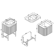 Linea 600mm Oak Vanity Unit with Basin - Technical drawing