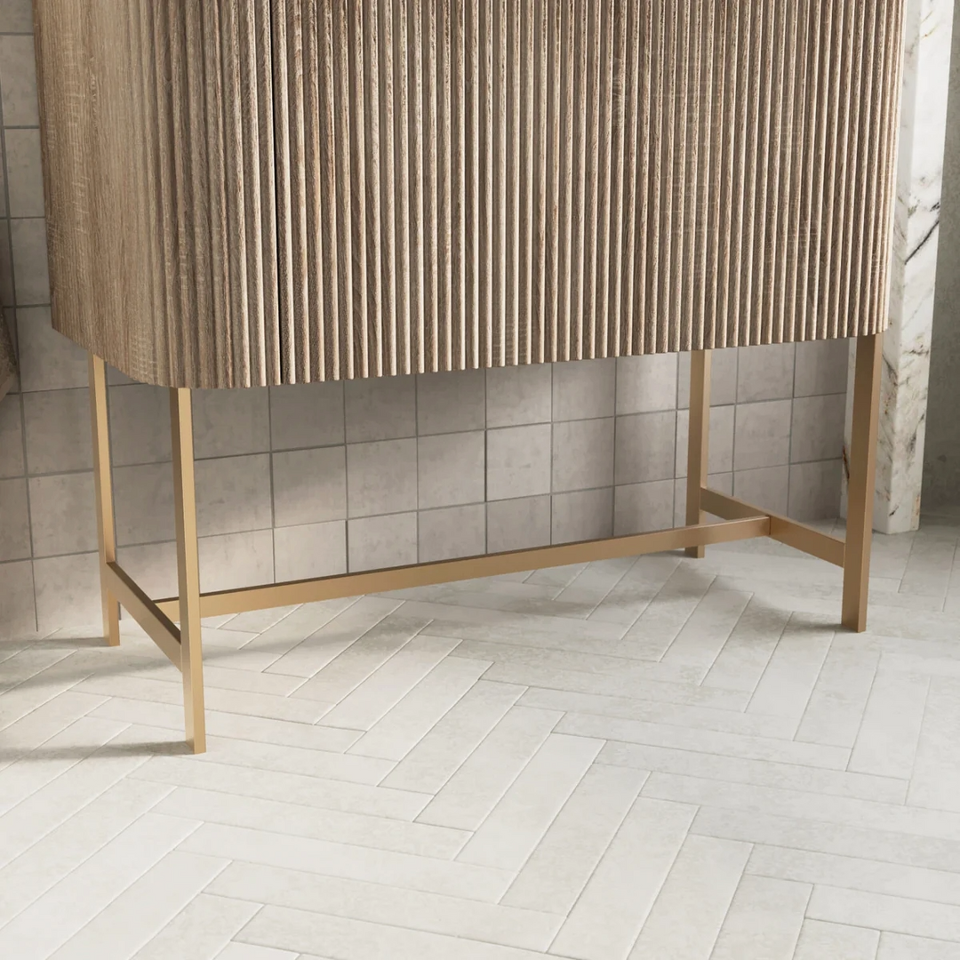 Linea 900mm Oak Vanity Unit with Basin and Brushed Brass Frame
