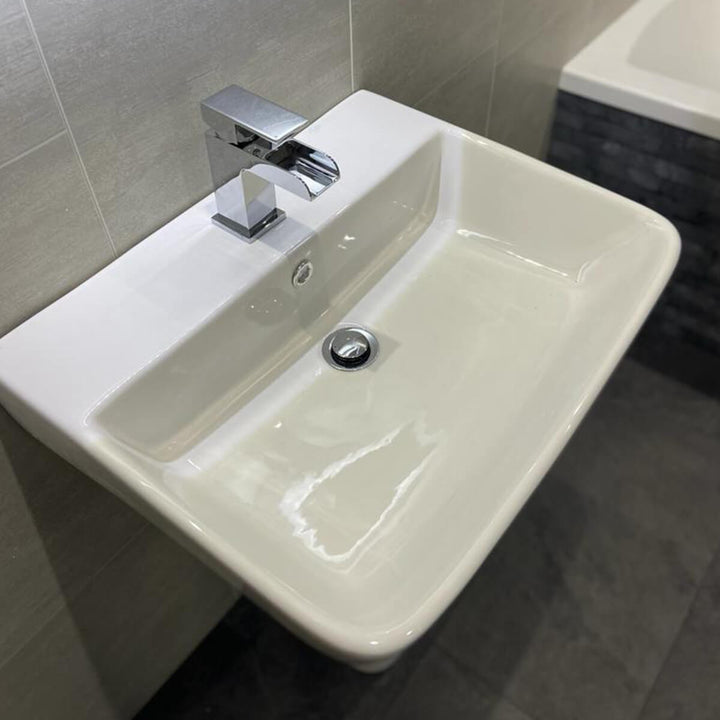 Linea Square 1 Tap Hole Basin &amp; Semi Pedestal - 550mm
