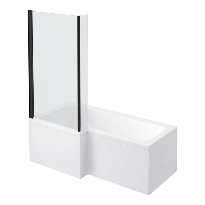 Linea 1700 x 850mm Square Shower Bath with Black Screen and Front Panel - Left Hand