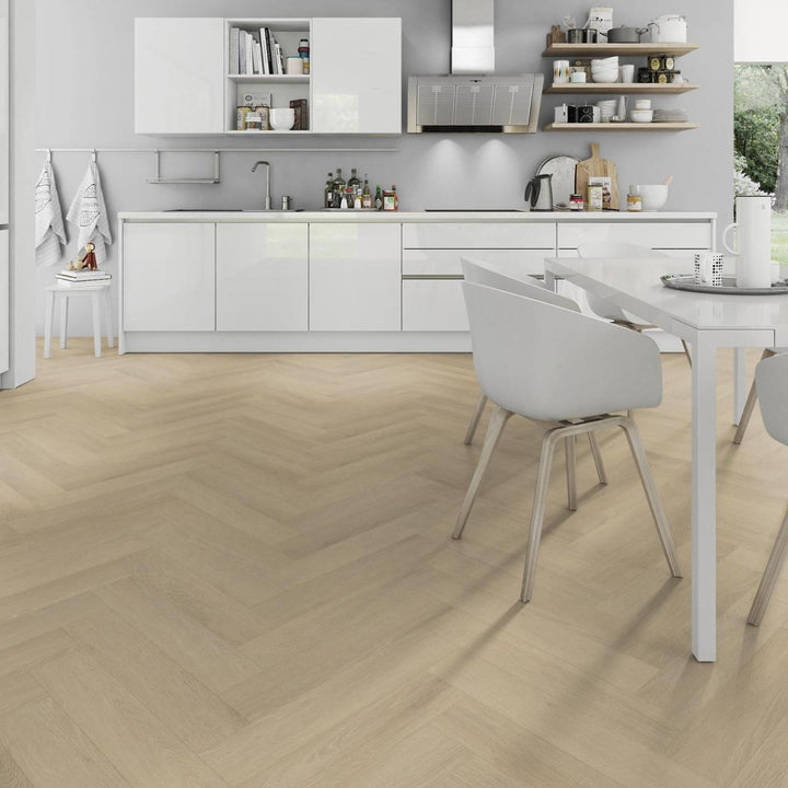 Lusso Floor Linen Oak Herringbone Luxury Vinyl Flooring - 610 x 122 x 5 mm - 2.23 M2 Per box