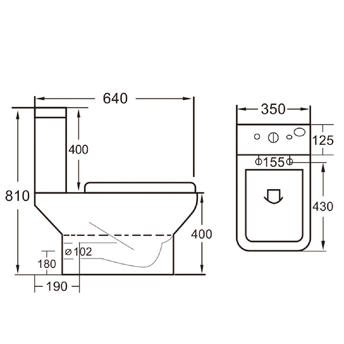 Linea Easy Plumb Close Coupled Toilet with Cyclone Flush & Soft Close Seat - Technical drawing