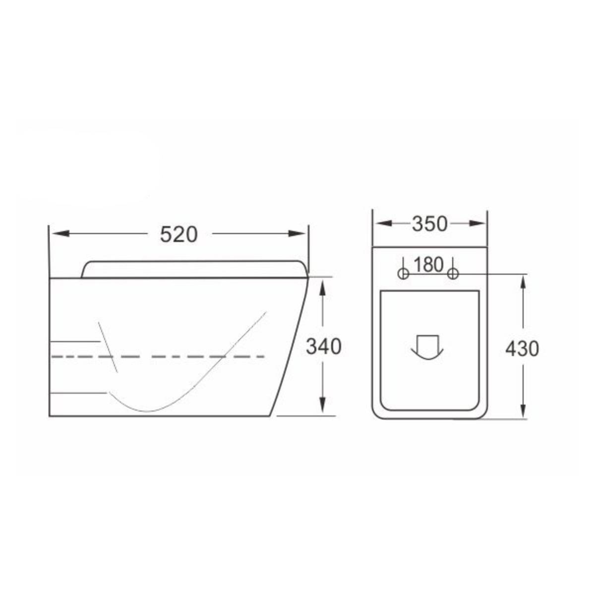 Linea Wall Hung Toilet & Soft Close Seat - Technical drawing
