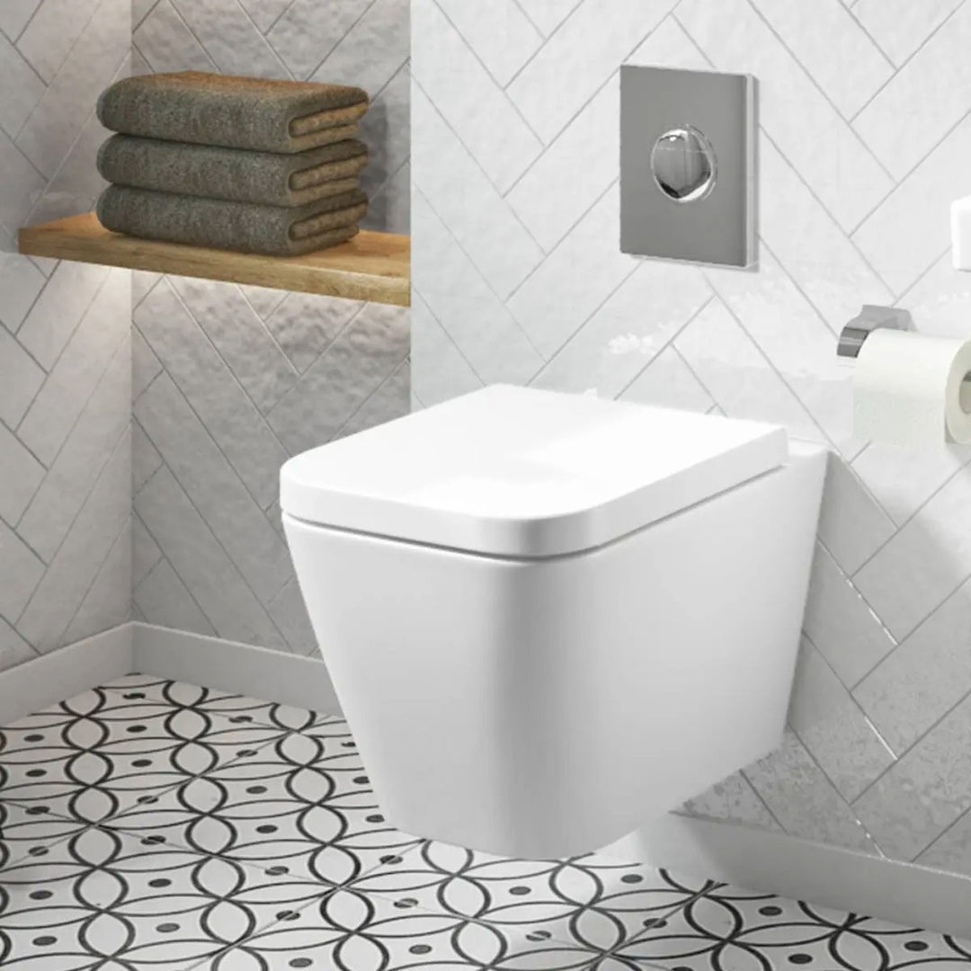 Geberit Duofix 1.12m Wall Hung WC Frame 3 in 1 Deal with Chrome Flush Plate and Wall Hung Toilet