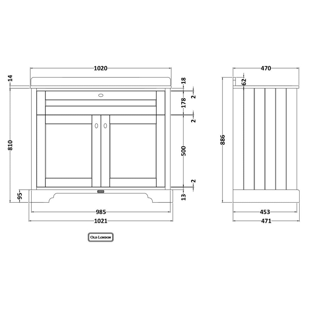 Hudson Reed Old London 1000mm Vanity Unit, White Marbletop &amp; 1 Tap Hole Basin - Storm Grey LOF277