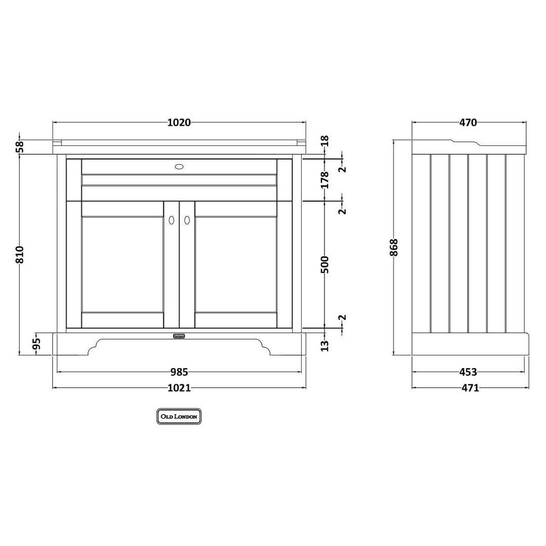 Hudson Reed Old London 1000mm Vanity Unit &amp; Ceramic 1 Tap Hole Basin - Twilight Blue LOF307